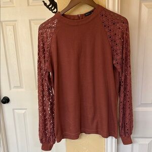 Lace-Sleeve Long Sleeve Top in Rust by MIMSIL?